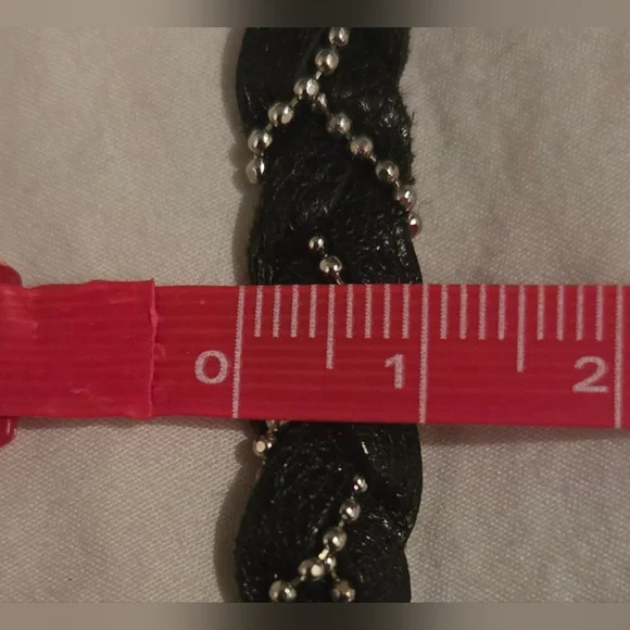 Mexx Vintage Leather & Metal Retro Choker/Bracelet; Black; 15"; Braided; Tassels - Picture 7 of 16